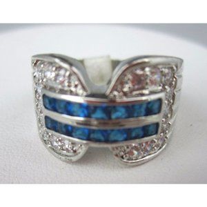 Silvertone Ring TOPAZ Blue Stone Size 8.5 BAND Cubic Zirconia High Quality Bling